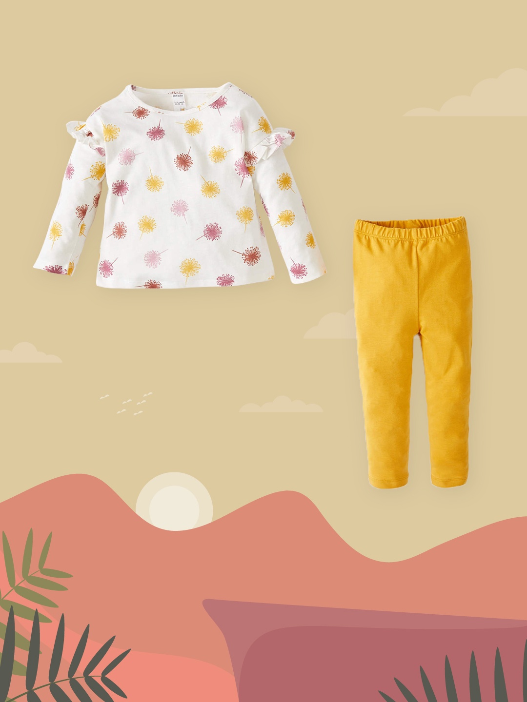 

DeFacto Girls White & Yellow Pure Cotton Floral Print Sweatshirt with Joggers