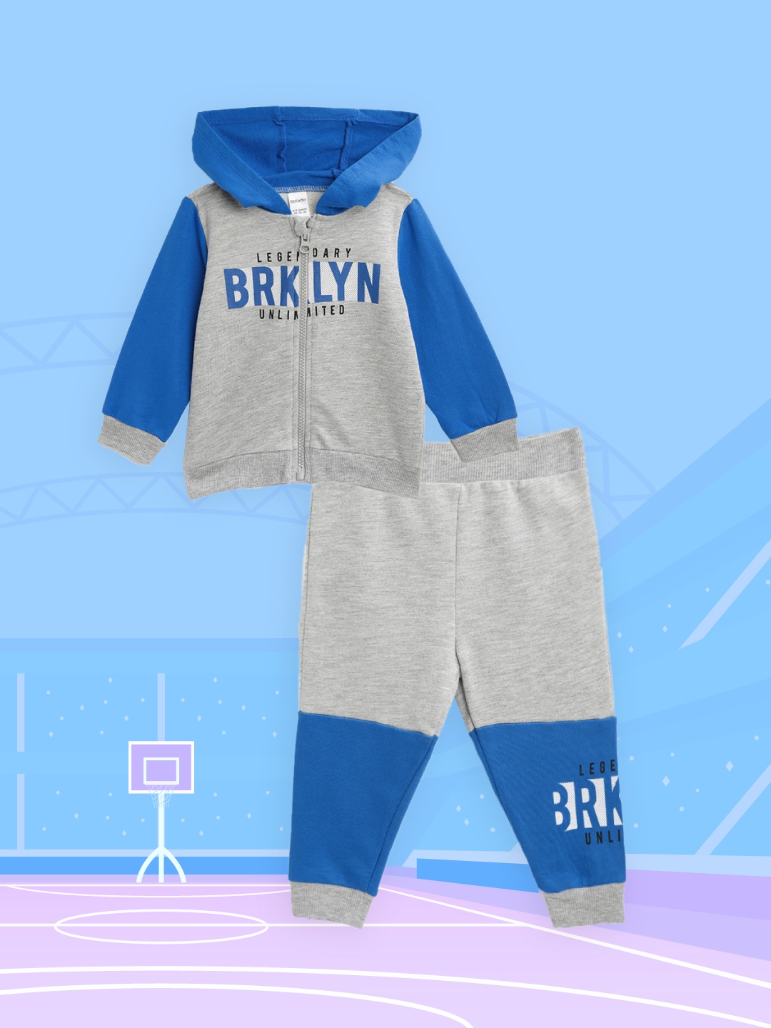 

DeFacto Boys Blue & Grey Melange Typography Print Sweatshirt with Joggers