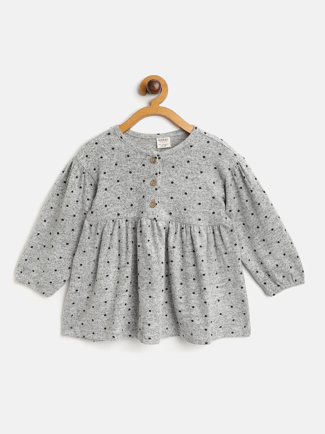 

DeFacto Girls Grey Melange & Black Polka Dots Print Winter A-Line Dress