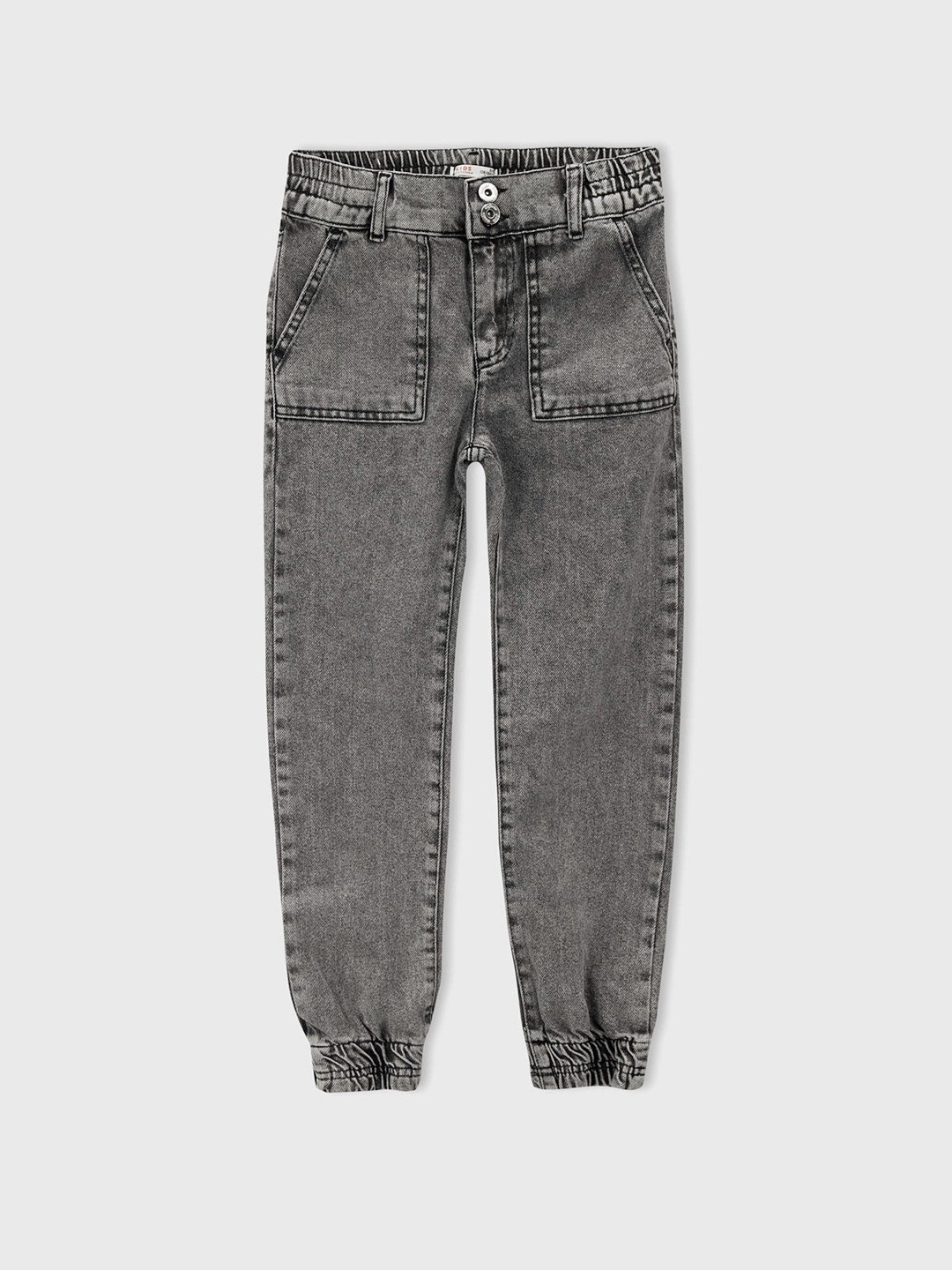 

DeFacto Girls Charcoal Grey Pure Cotton Acid Wash Non-Stretchable Jogger Fit Jeans