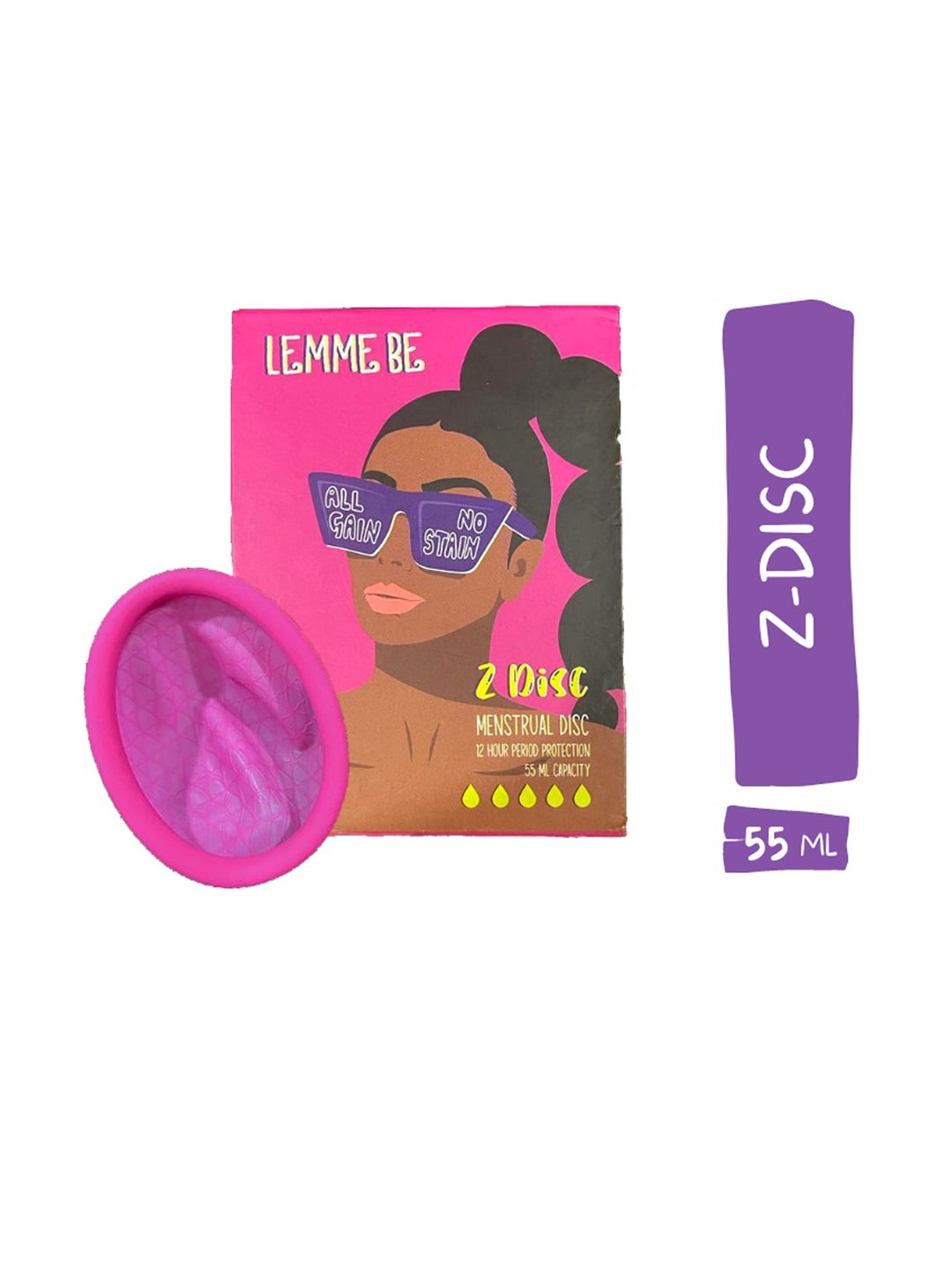 

LEMME BE Reusable Medium Menstrual Cup Disc With A Soft Pouch - Pink