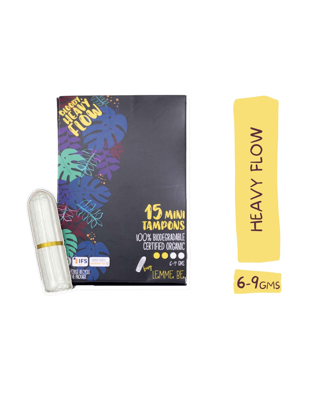

LEMME BE 100% Cotton Certified Biodegradable Heavy Flow Tampons - 15 Tampons, White