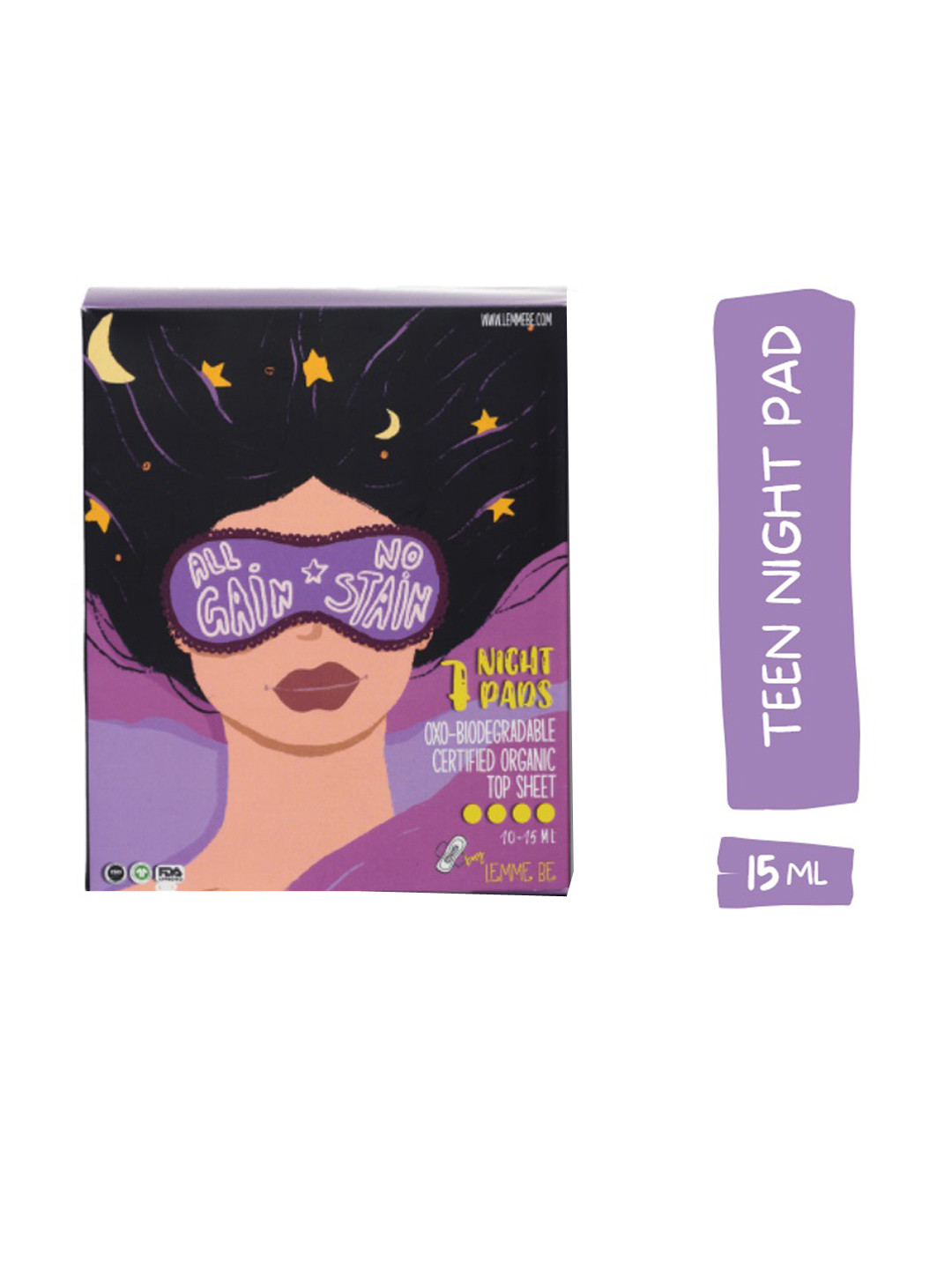 

Lemme Be 100% Certified Cotton Night Sanitary Pads for Teens - Pack of 7, White