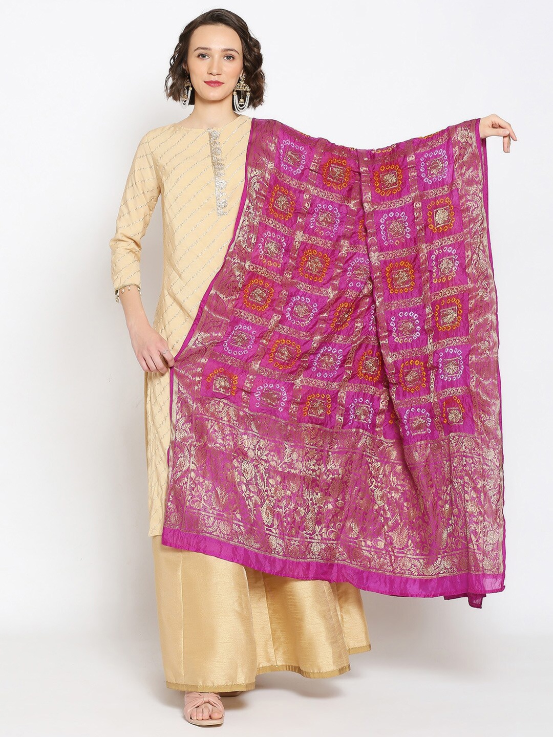 

Dupatta Bazaar Woman Purple & White Banarasi Silk Dupatta