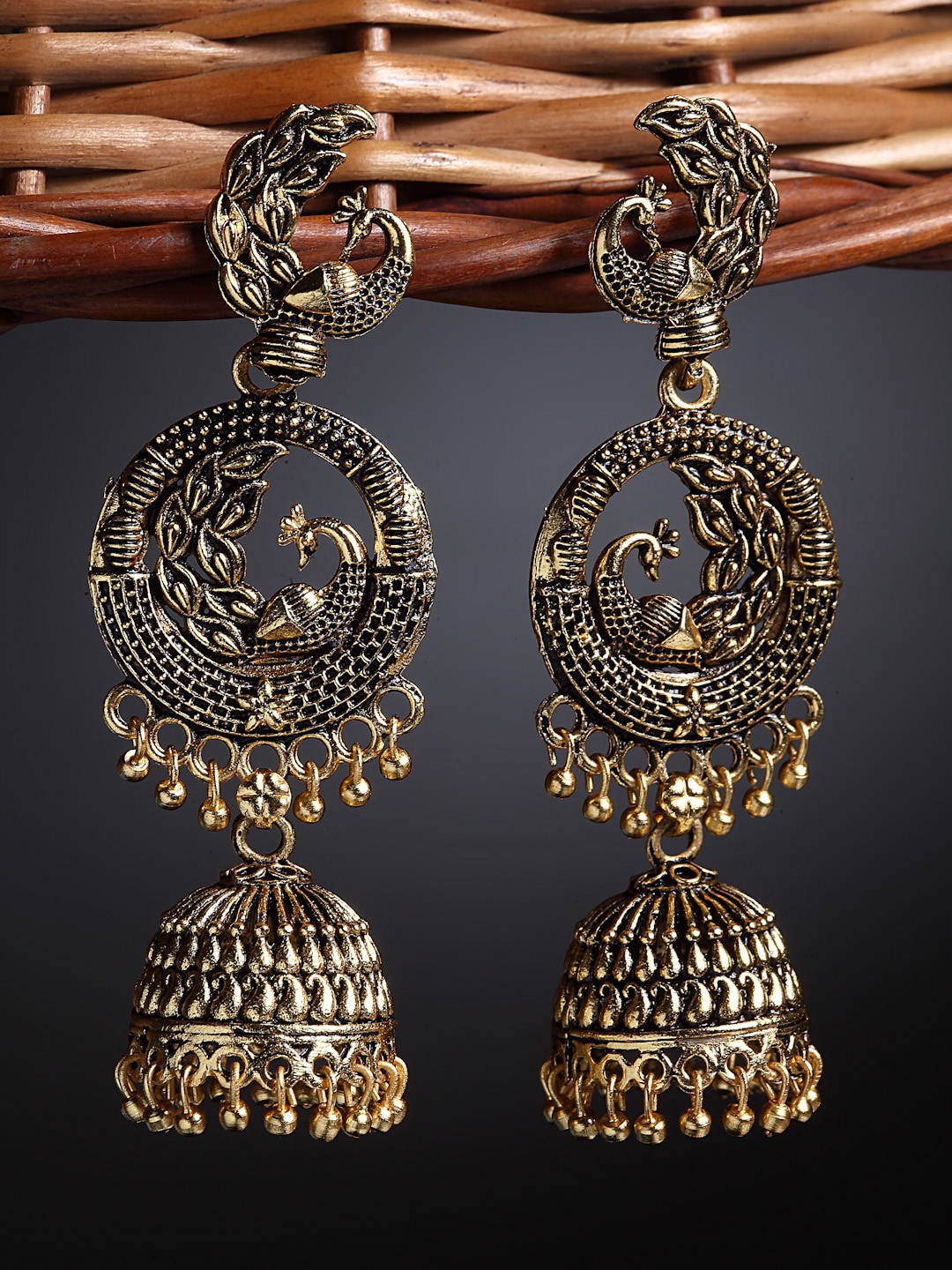 

Arrabi Gold-Plated Black Oxidised Dome Shaped Jhumkas