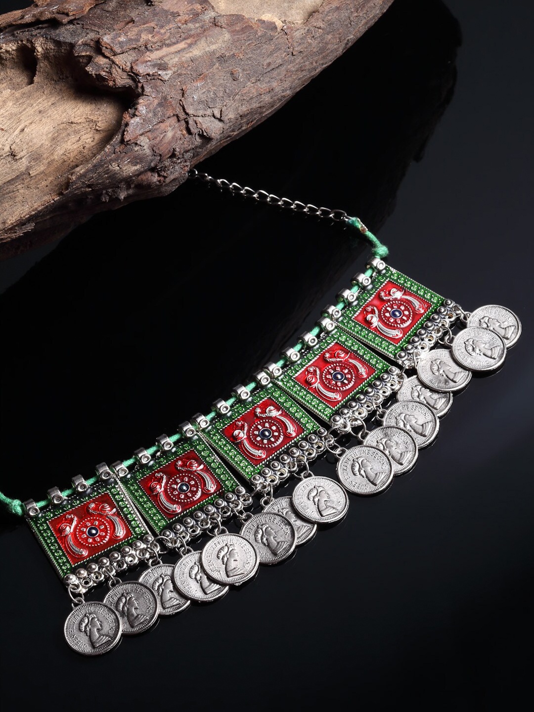 

Arrabi Women Multicoloured & Silver-Toned Oxidised Necklace, Multi