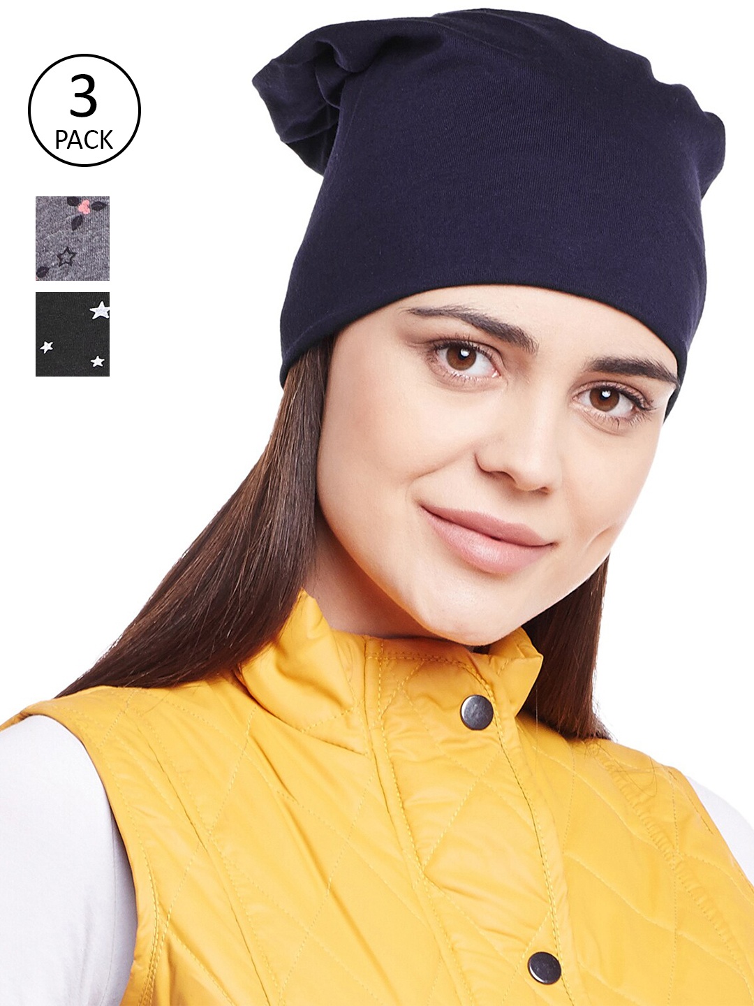 

VIMAL JONNEY Women Navy Blue & Grey Printed Beanie