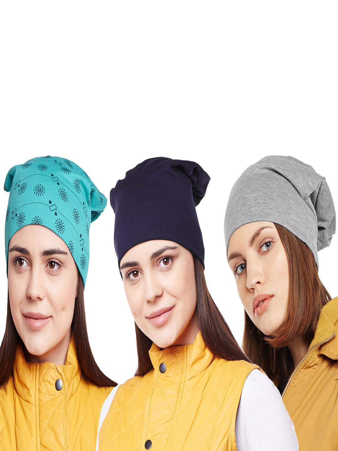 

VIMAL JONNEY Women Pack of 3 Printed Beanie, Navy blue