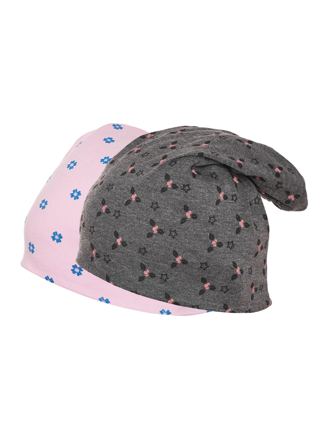 

VIMAL JONNEY Women Pack of 2 Grey & Pink Printed Beanie Caps