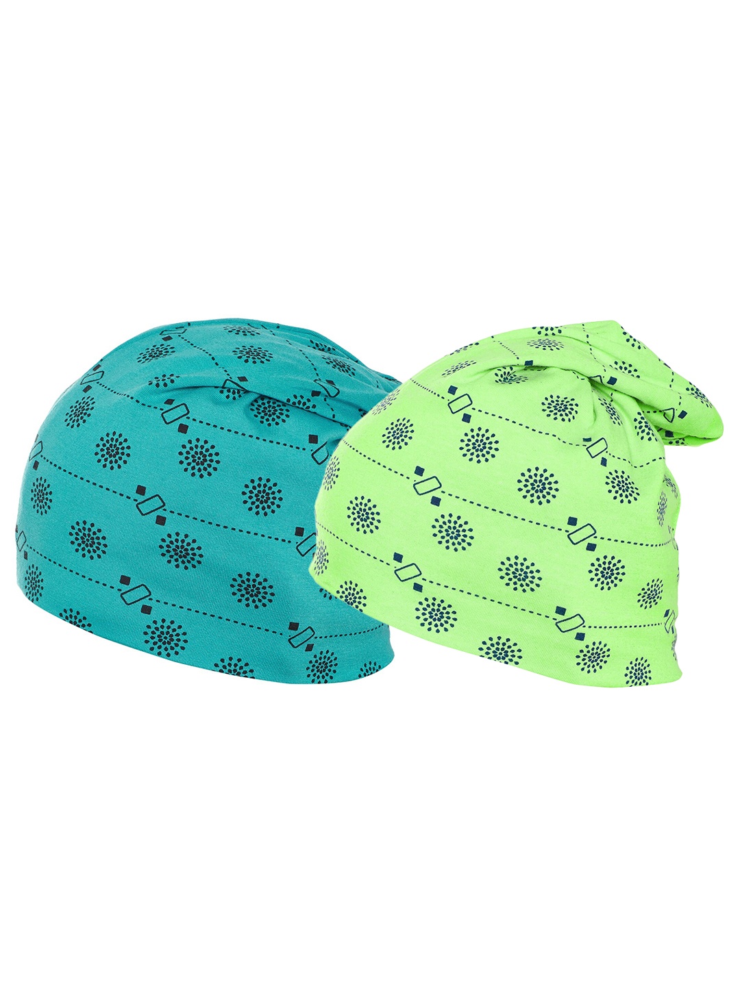

VIMAL JONNEY Women Green & Blue Pack of 2 Printed Beanies