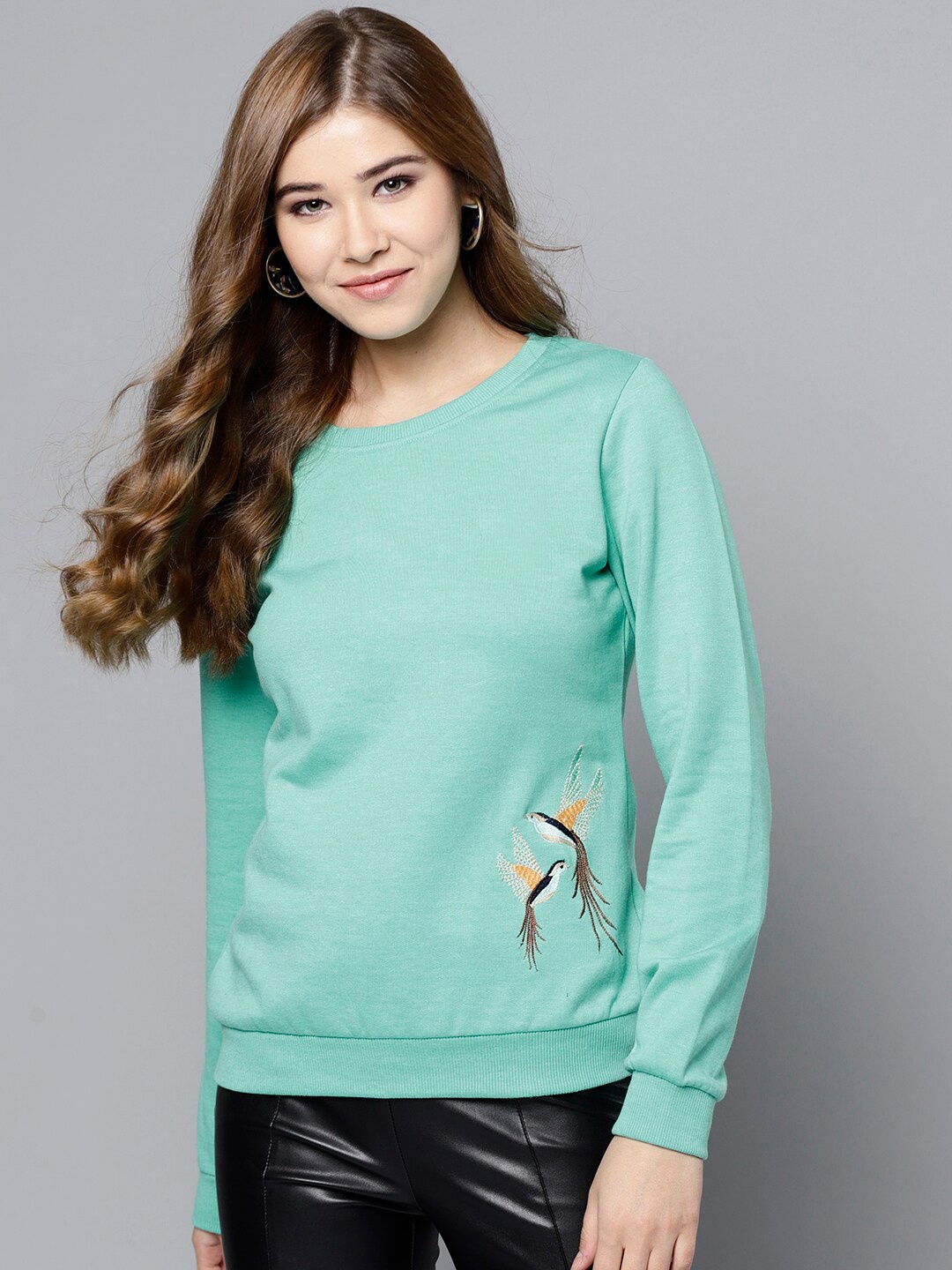 

RARE Women Turquoise Blue Embroidered Sweatshirt