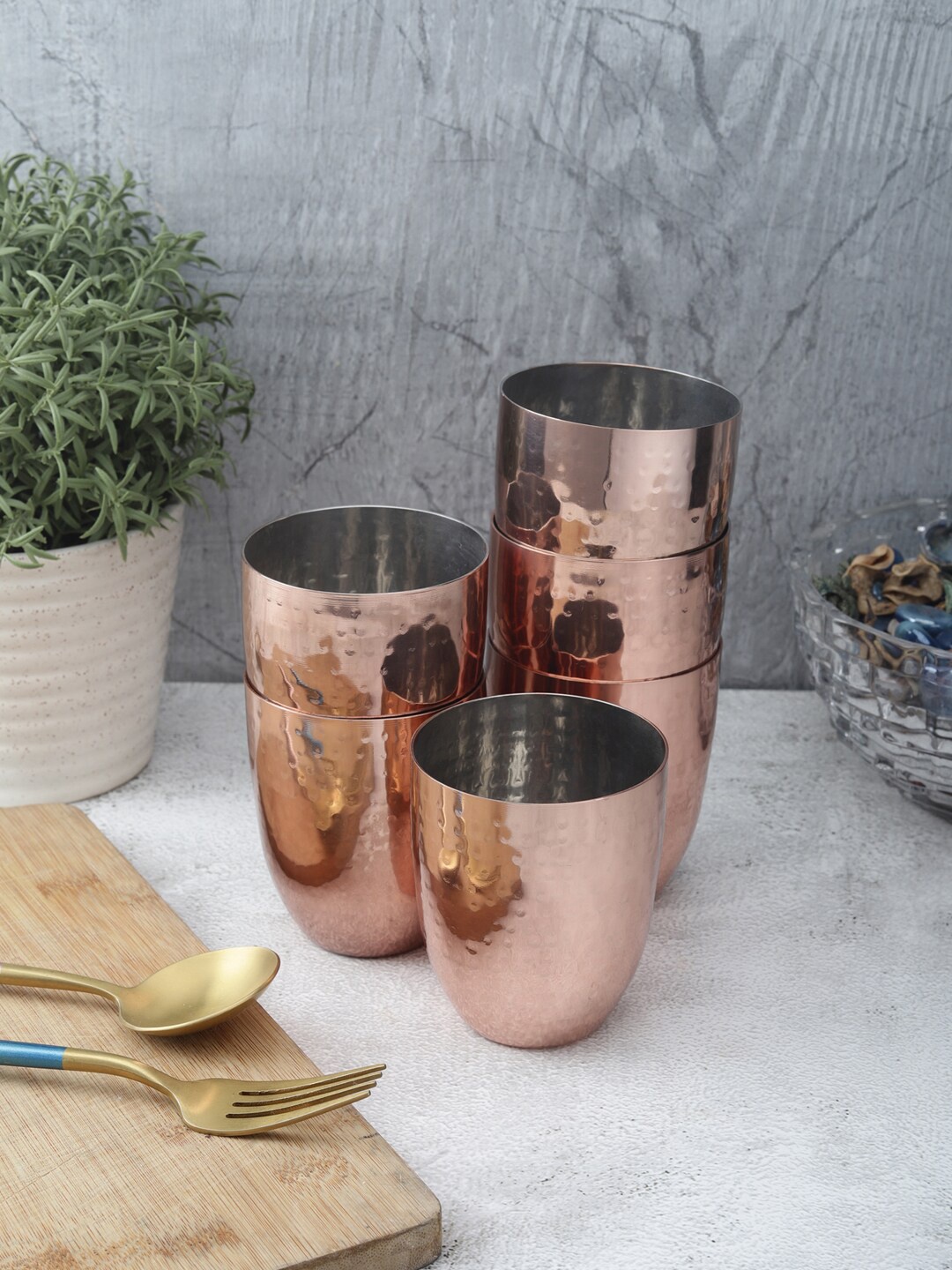 

VarEesha Set Of 6 Copper-Toned Solid Stainless Steel Tumblers 300 Ml