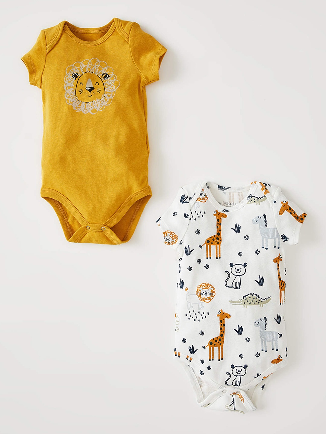 

DeFacto Infant Boys Pack of 2 Cotton Printed Bodysuits, Mustard