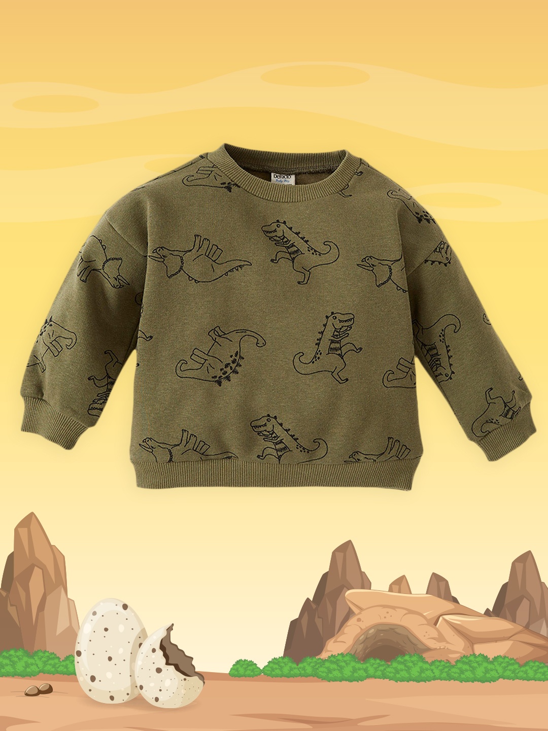 

DeFacto Boys Olive Green Dinosaur Print Sweatshirt