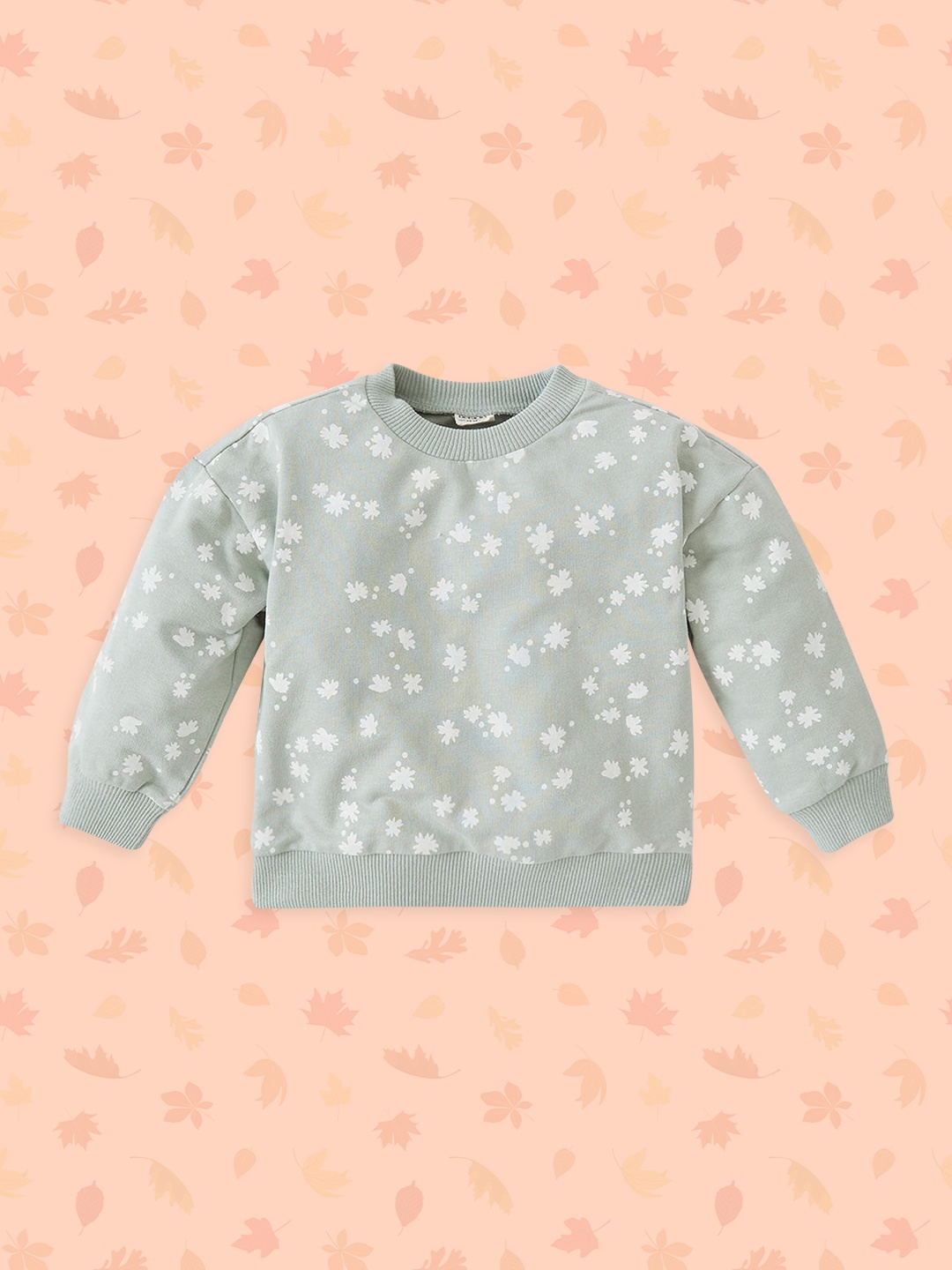 

DeFacto Girls Green & White Cotton Printed Sweatshirt
