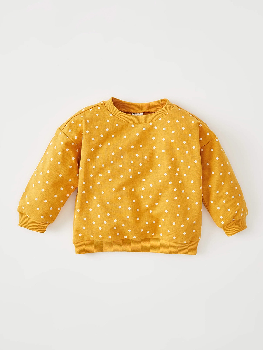 

DeFacto Girls Mustard Yellow & White Cotton Polka Dot Printed Sweatshirt