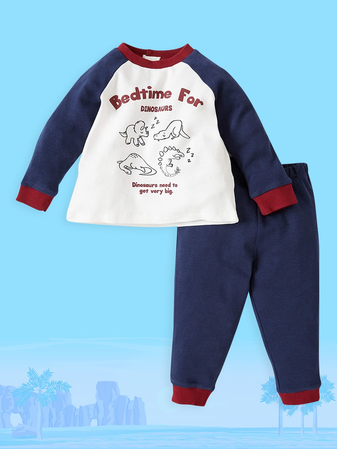 

DeFacto Infant Boys White & Navy Blue Cotton Dinosaur Print Pyjamas Set