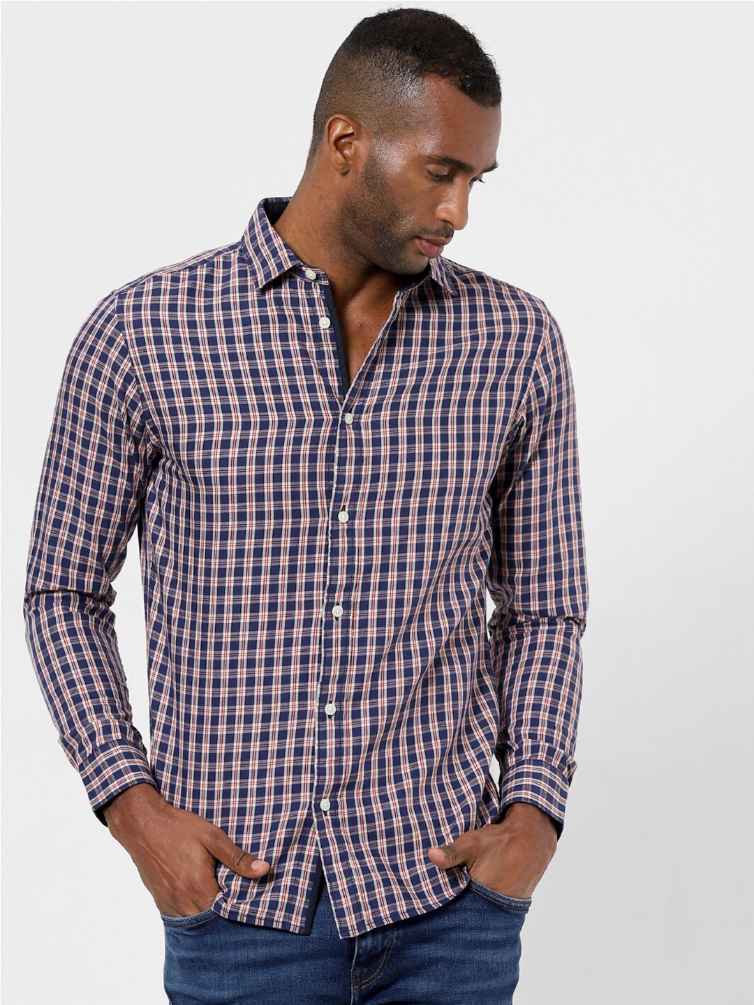 

SELECTED Men Blue Slim Fit Checked Casual Shirt