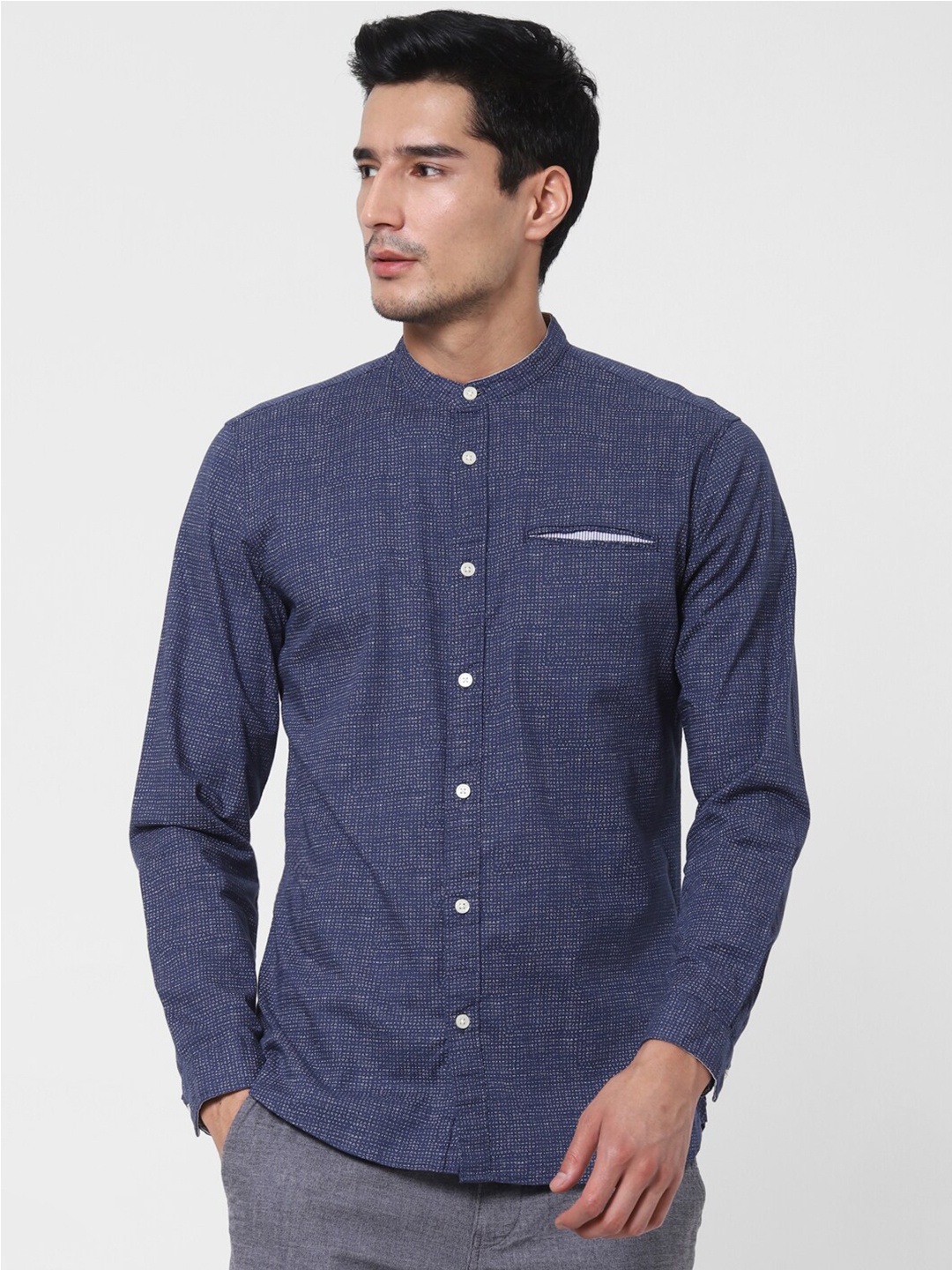 

SELECTED Men Blue Slim Fit Self Design Casual Shirt