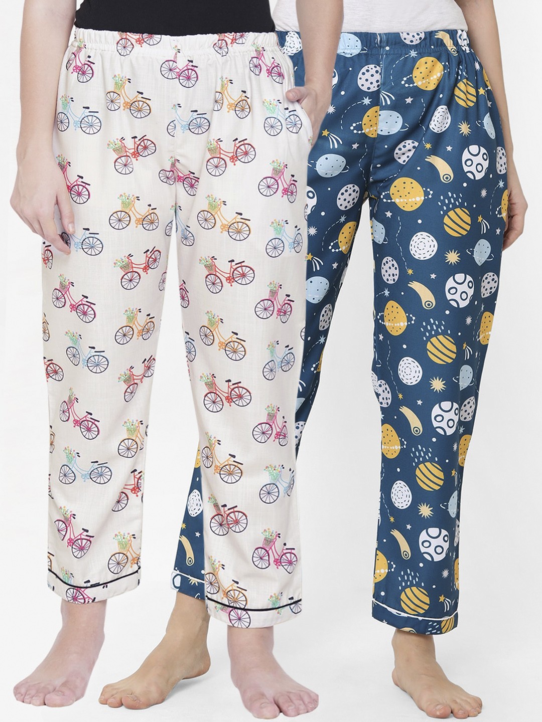 

FashionRack Women Pack of 2 Printed Cotton Lounge Pants, White
