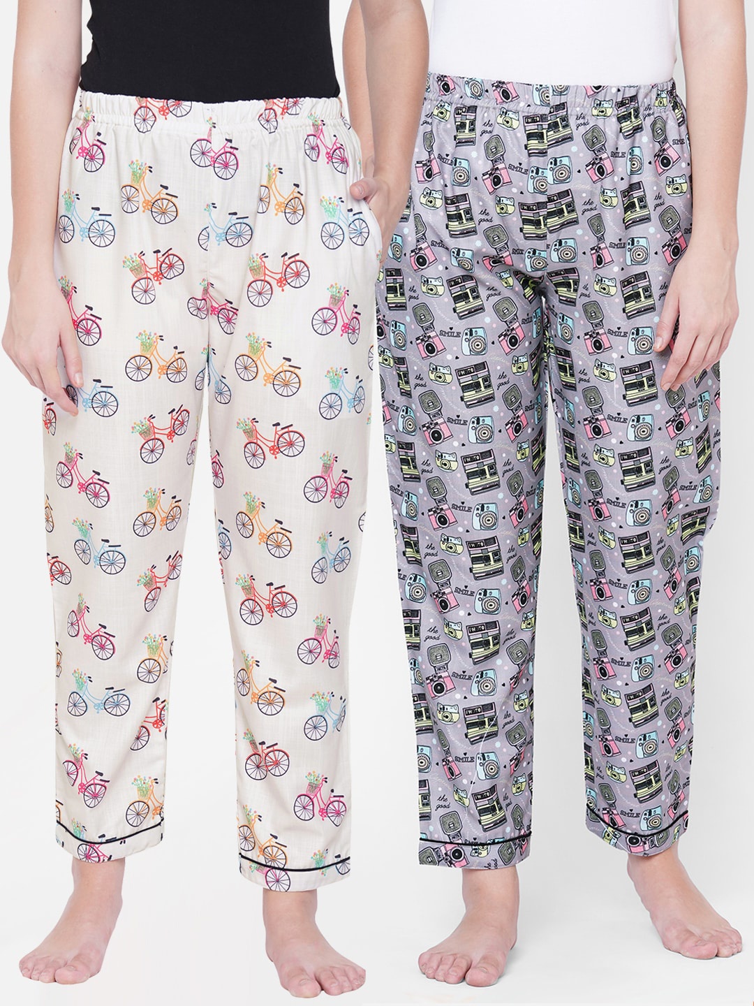 

FashionRack Pack Of 2 Women Printed Lounge Pants, White