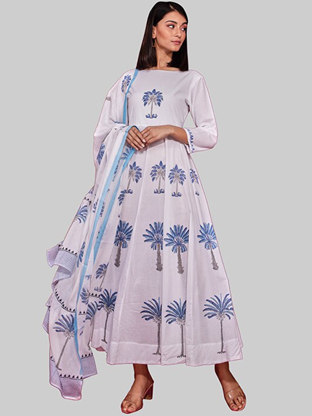 

KALINI Women Pink Floral Embroidered Empire Pure Cotton Kurta with Trousers & With Dupatta