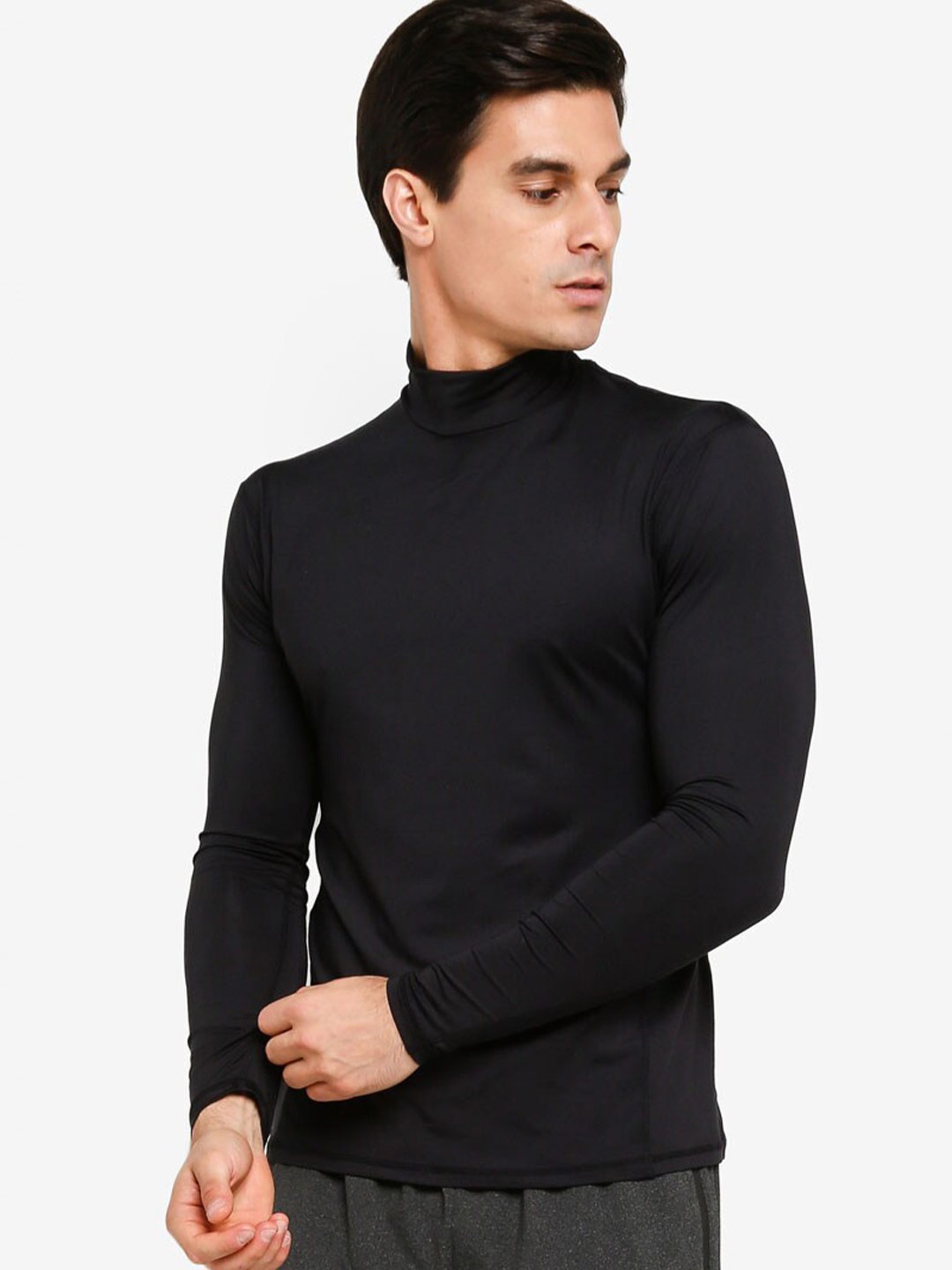 

ZALORA ACTIVE Men Black Turtle Neck Monochrome T-shirt