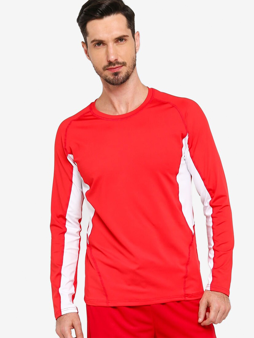 

ZALORA ACTIVE Men Red & White Colourblocked Sports Regular Fit T Shirt