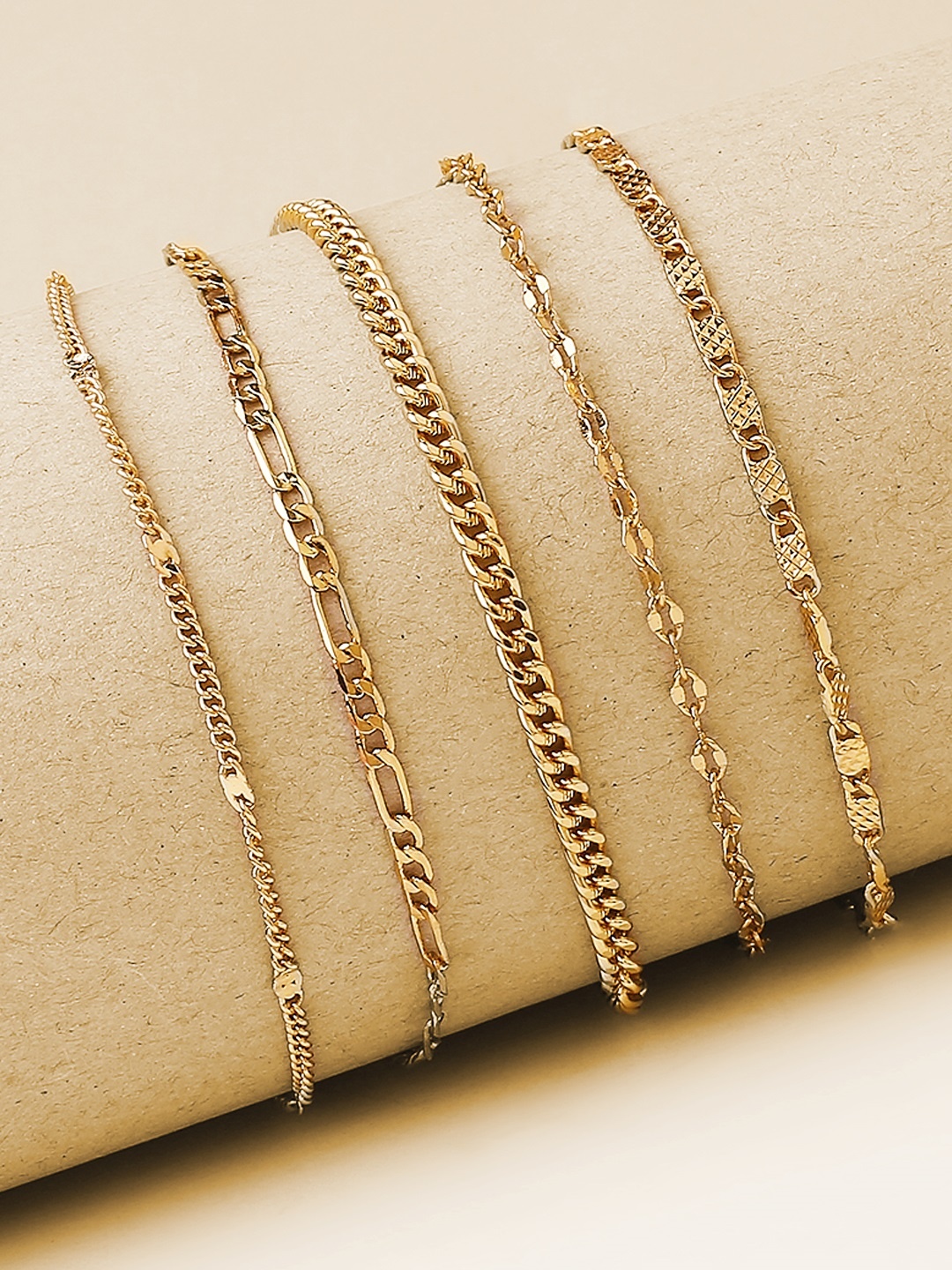 

OOMPH Set Of 5 Women Gold-Toned Multistrand Bracelet