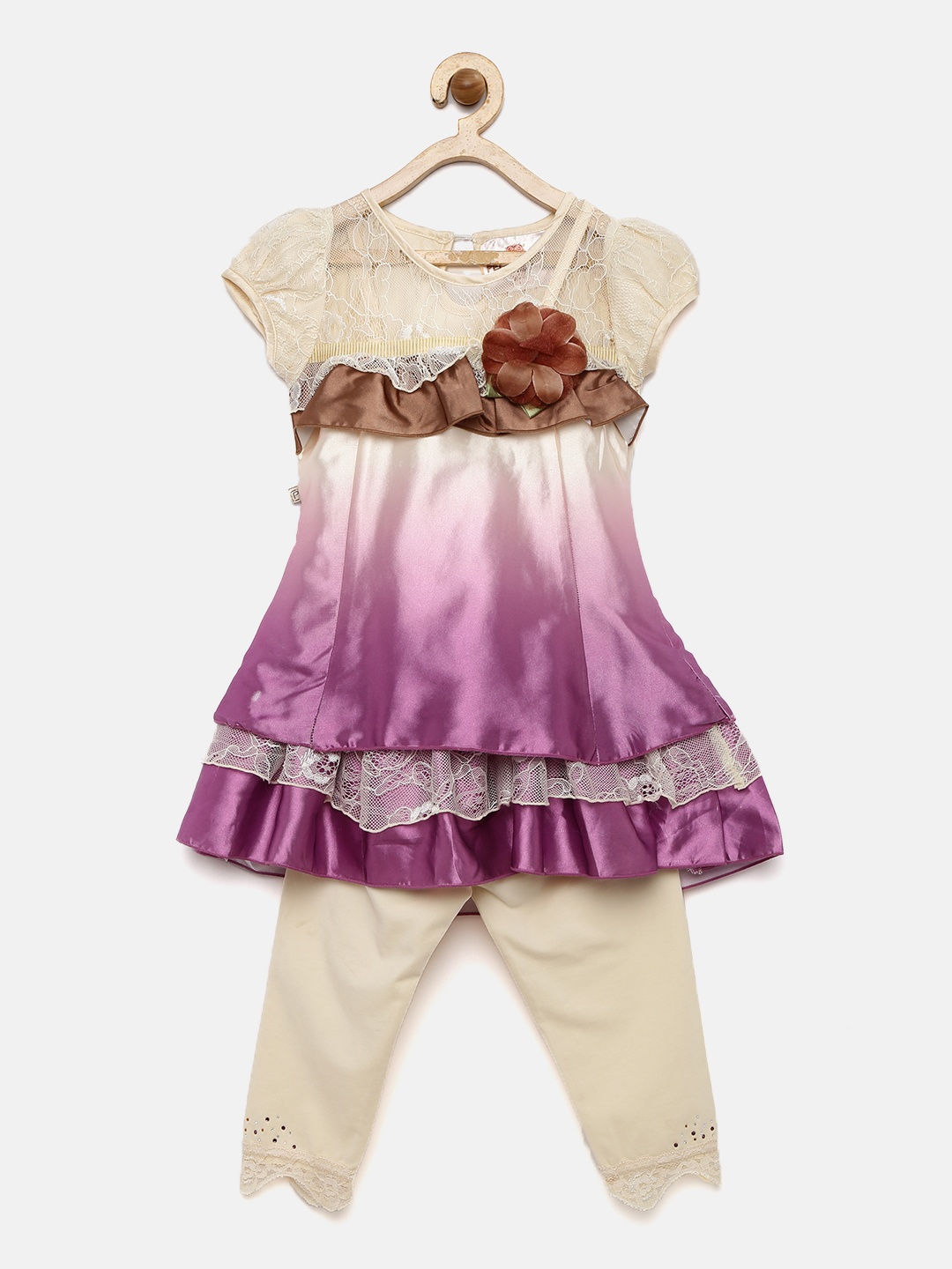 

Peppermint Girls Purple & Off-White Lace Clothing Set