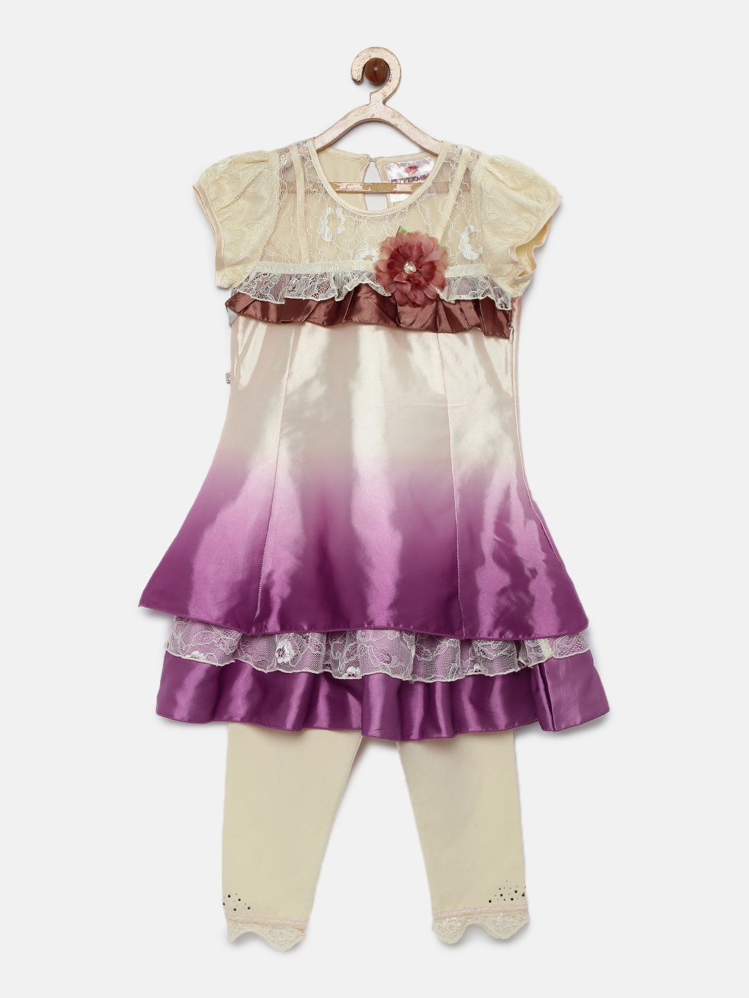 

Peppermint Girls Cream-Coloured & Purple Clothing Set