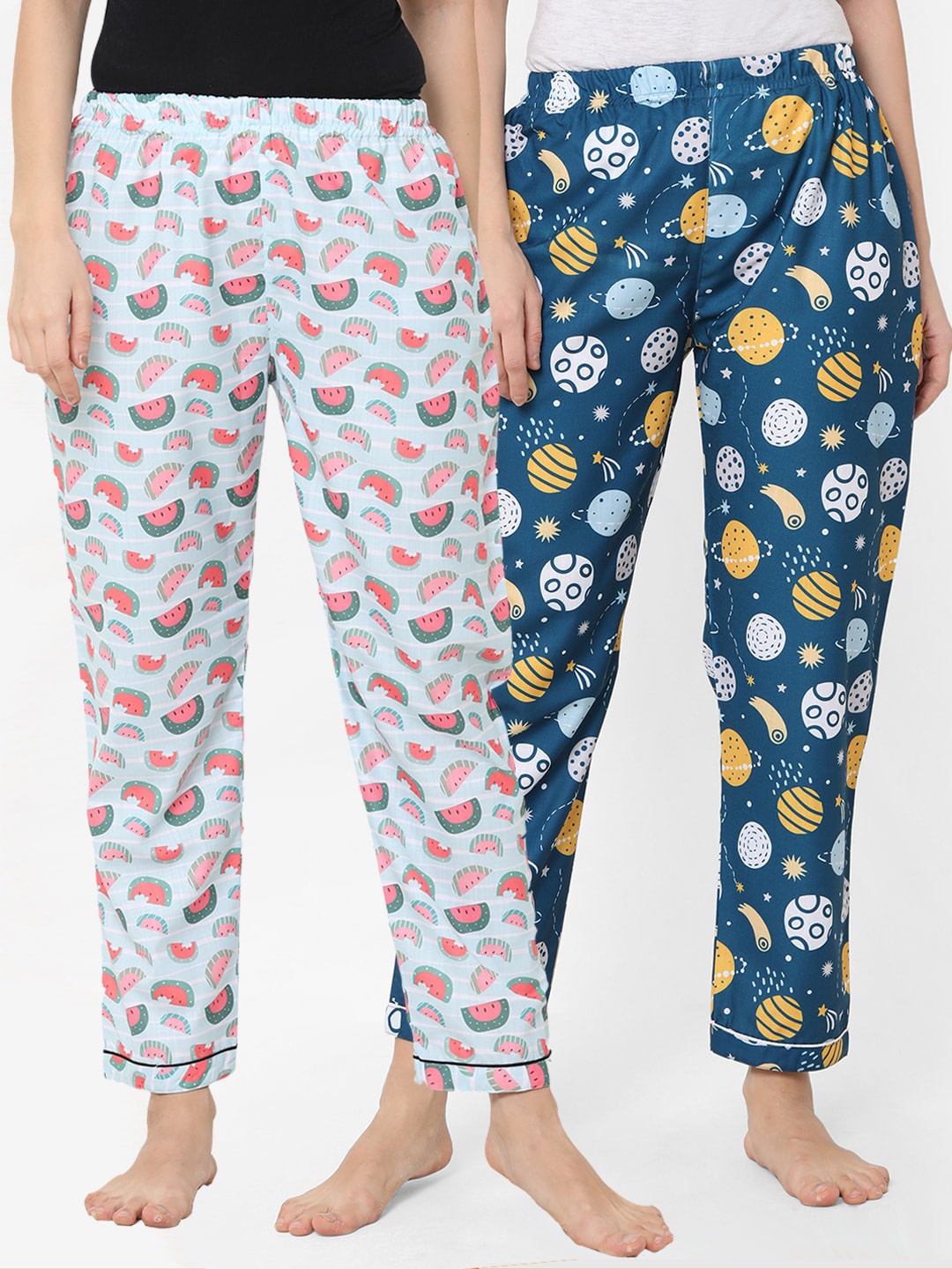 

FashionRack Pack Of 2 Women Printed Lounge Pants, Blue