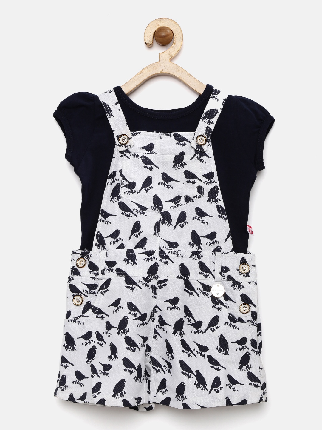 

Peppermint Girls White & Navy Printed Clothing Set