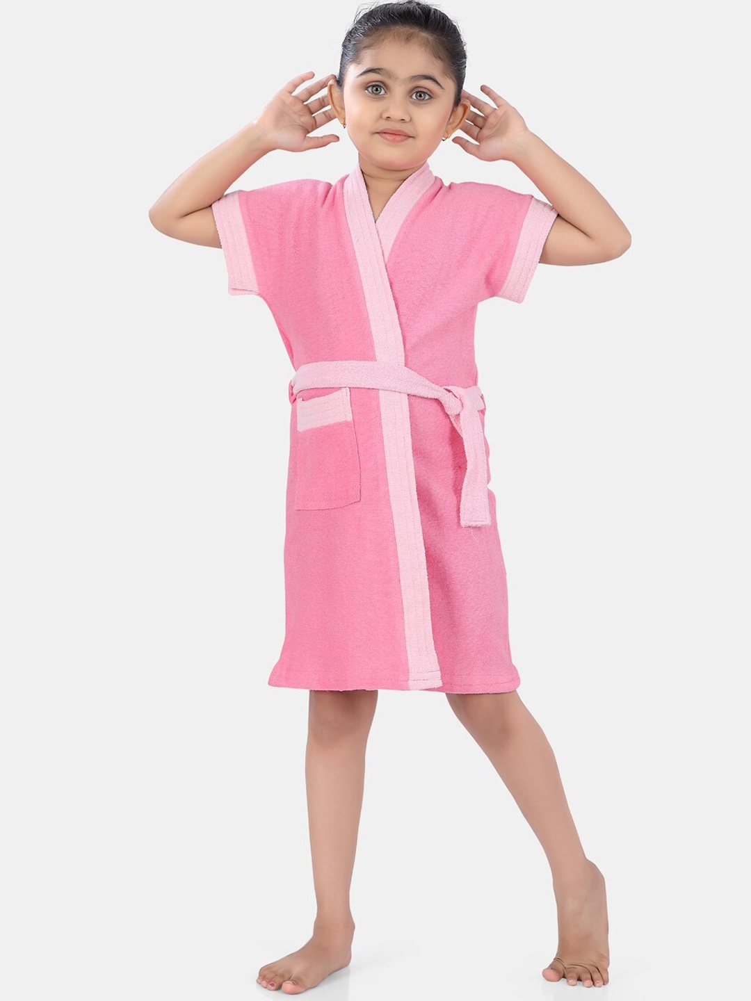 

POPLINS Kids Unisex Pink Solid Bath Robe