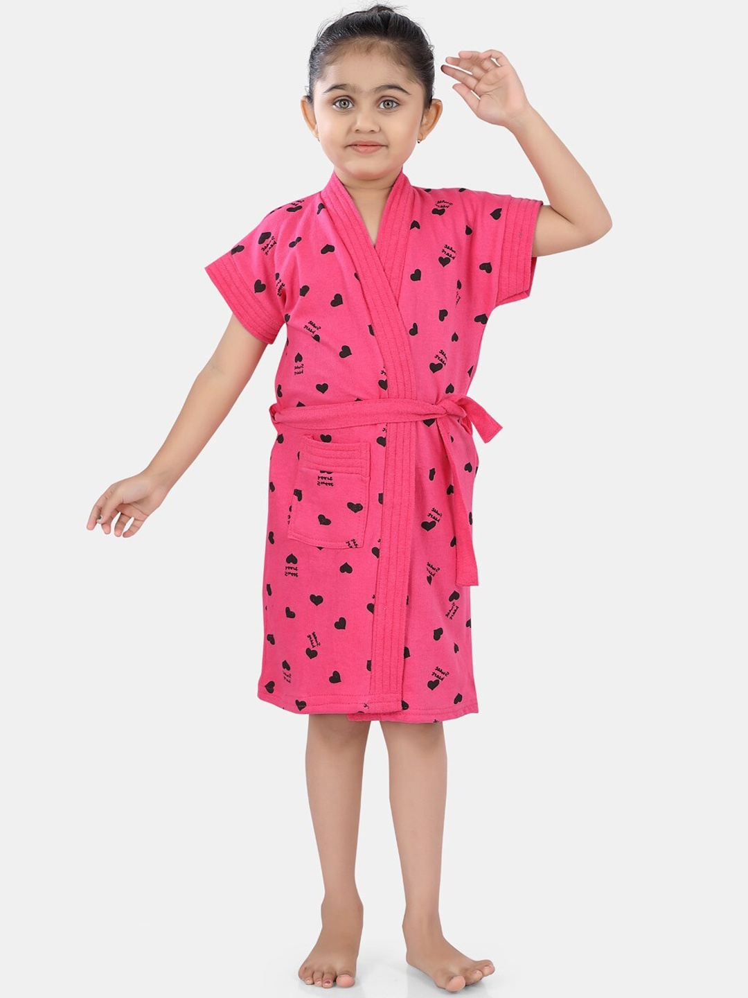 

POPLINS Kids Pink & Black Printed Bath Robe