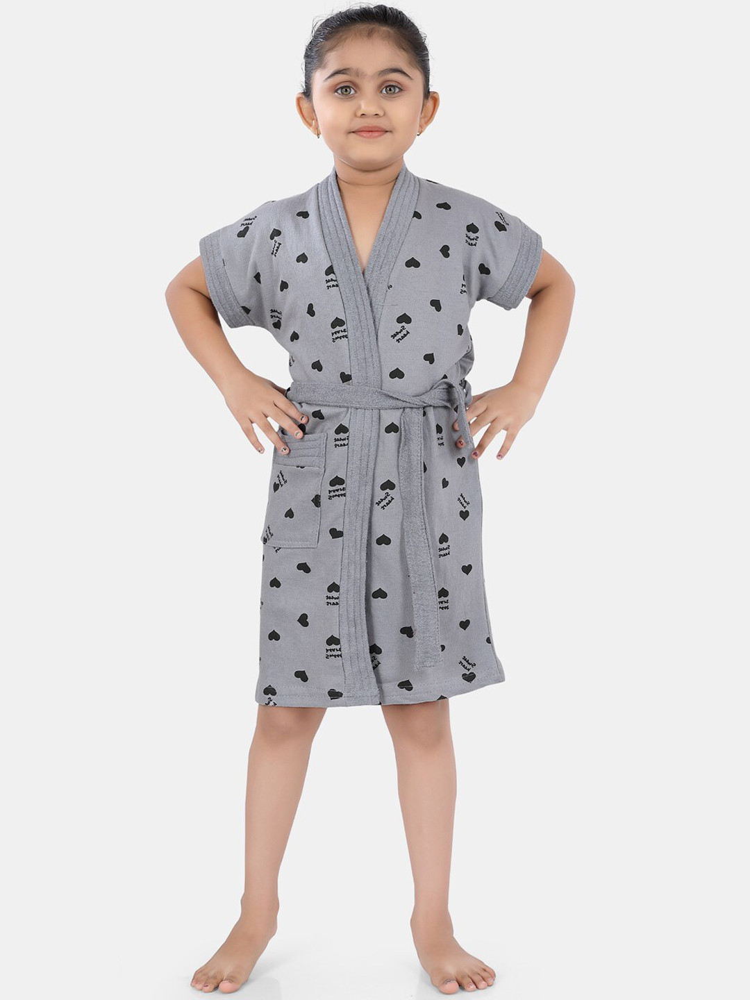 

POPLINS Kids Grey & Black Printed Bath Robe
