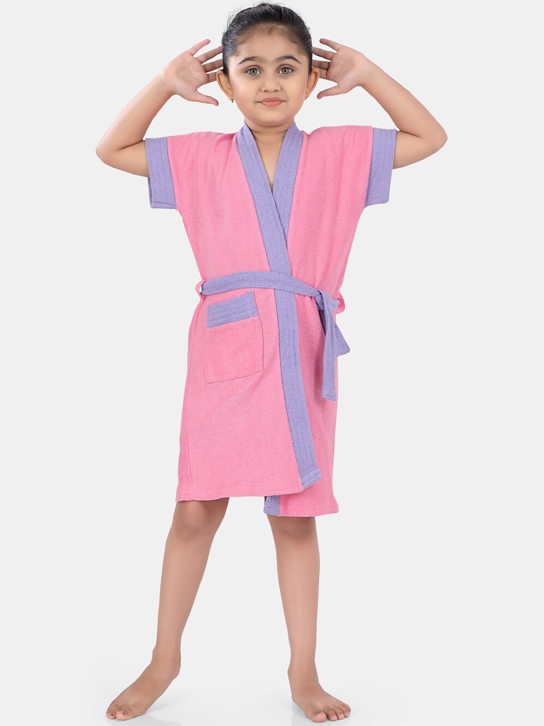 

POPLINS Kids Pink & Lavender-Coloured Solid Bath Robe