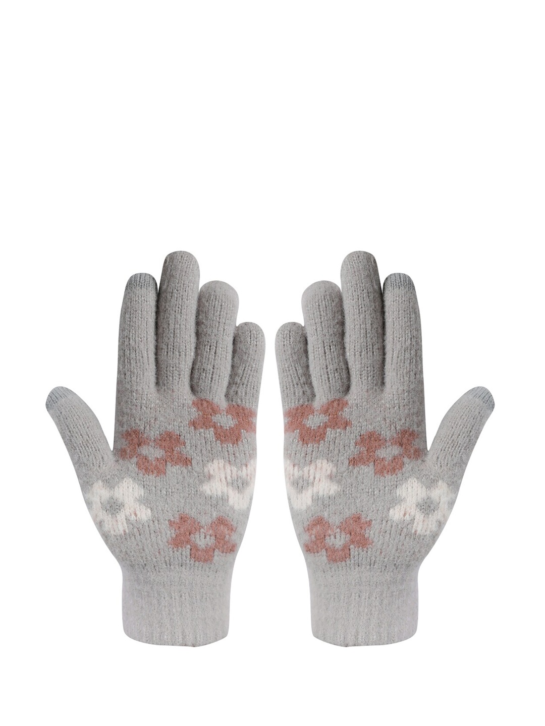

LOOM LEGACY Women Grey & White Acrylic Woolen Hand Gloves