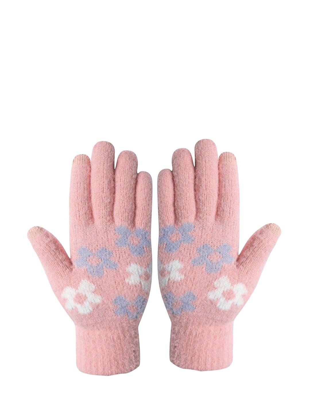 

LOOM LEGACY Women Pink & White Patterned Hand Gloves