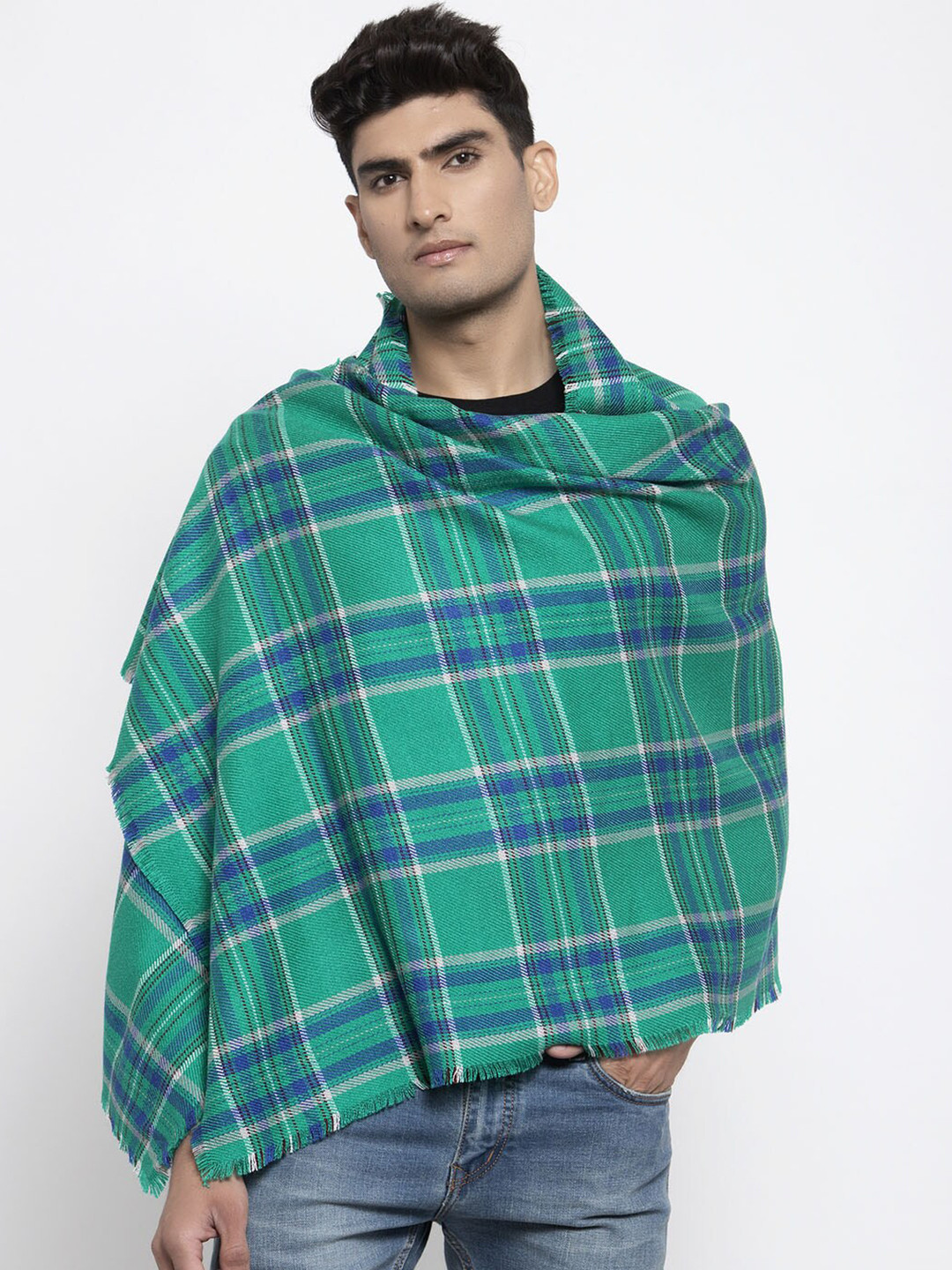 

Calvadoss Men Green & Blue Checked Stole