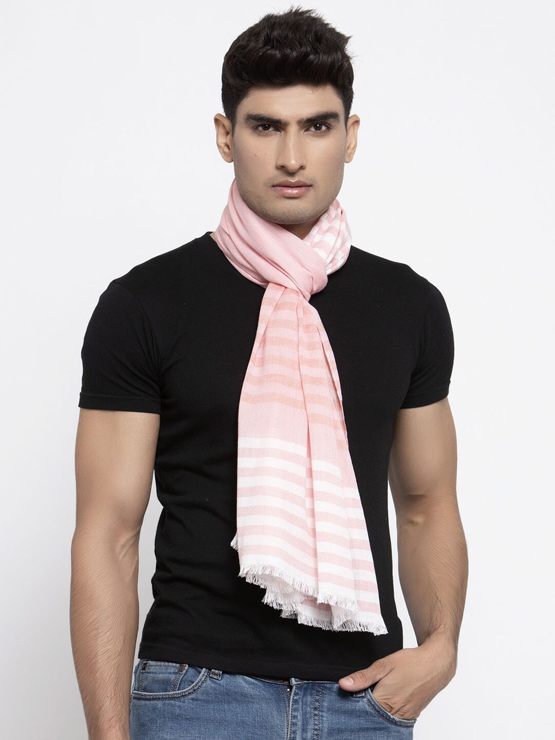 

Calvadoss Men Pink & White Striped Stole