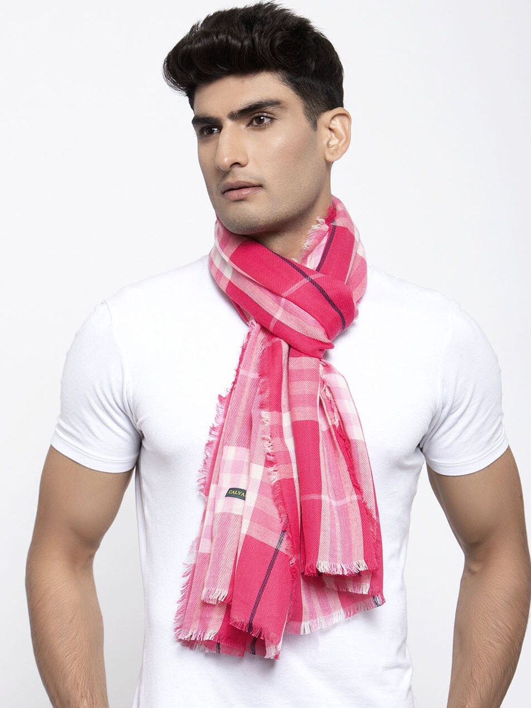 

Calvadoss Men Pink & White Checked Stole