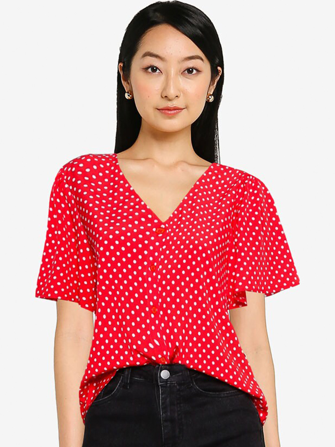 

ZALORA BASICS Red & White Print Top