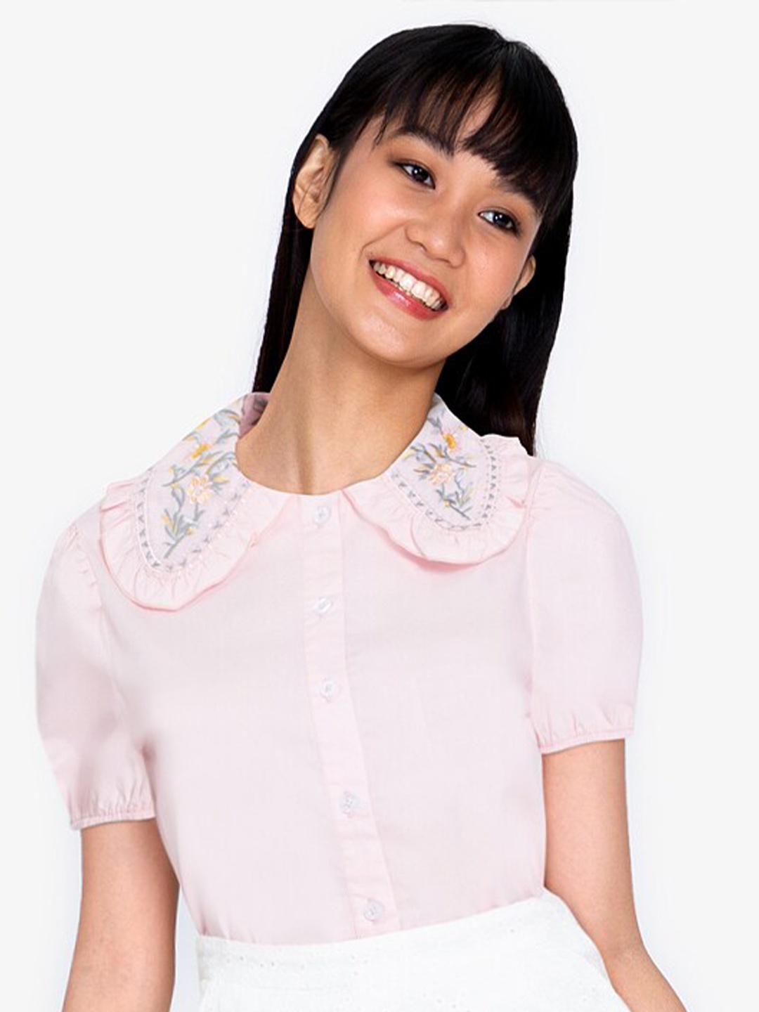 

ZALORA BASICS Pink Peter Pan Collar Top