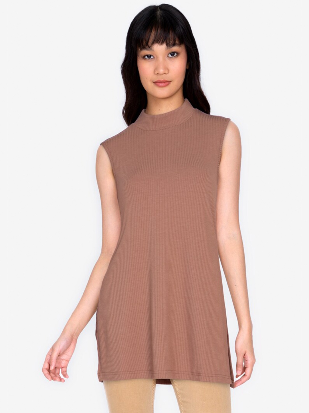 

ZALORA BASICS Women Brown Solid Turtle Neck Tunic