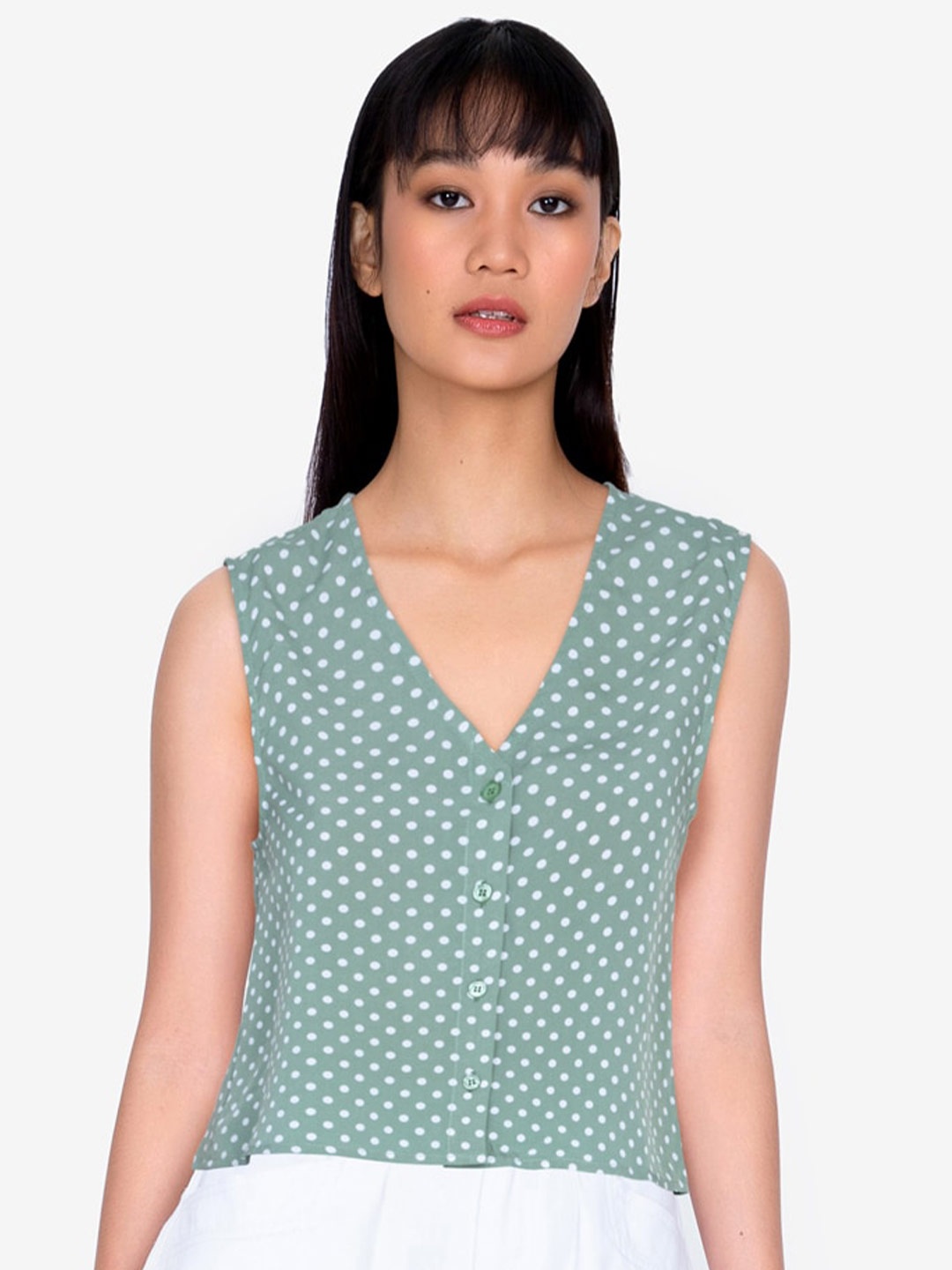 

ZALORA BASICS Sea Green & White Polka Dot Printed Crop Top