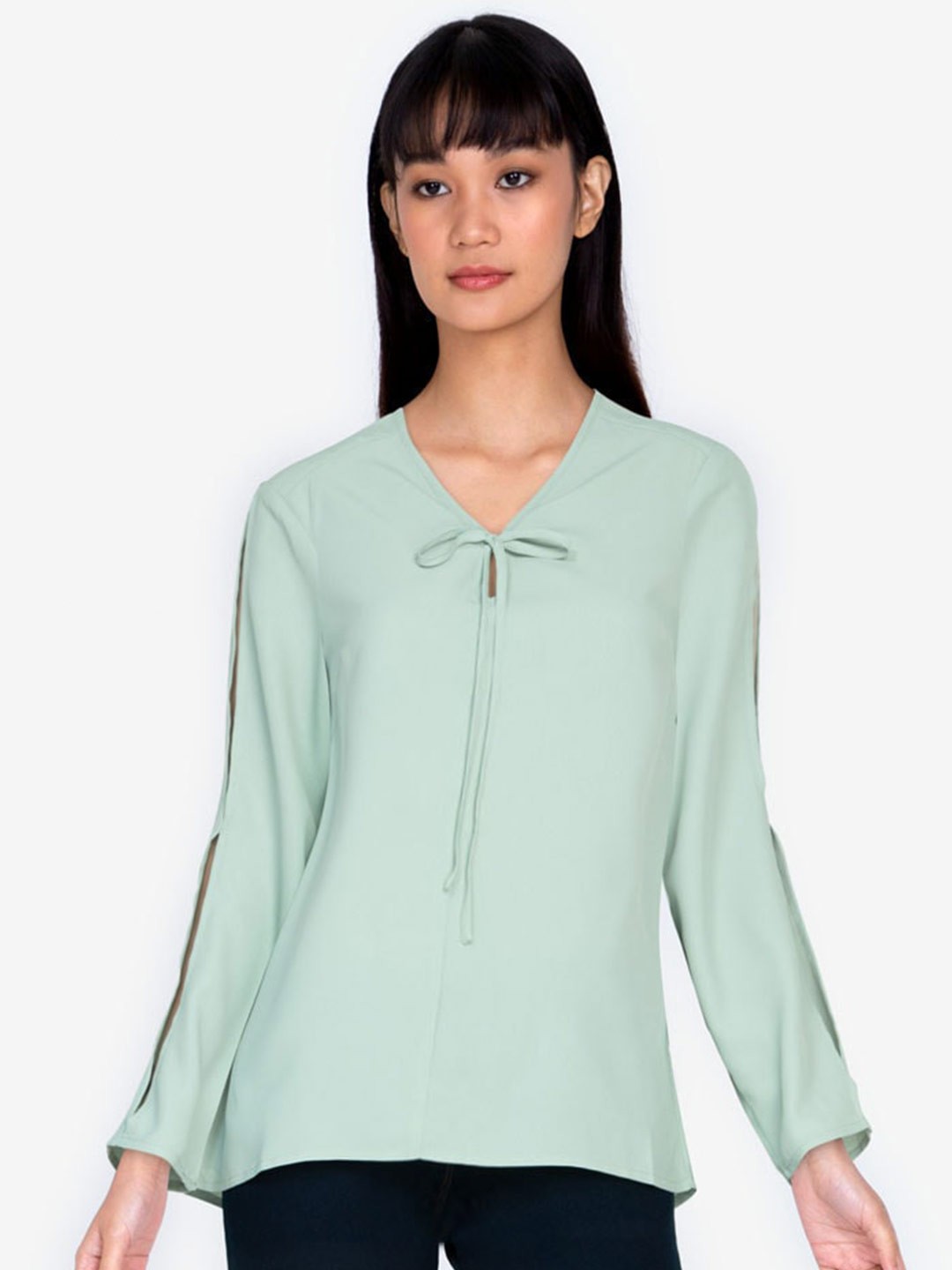 

ZALORA BASICS Green Tie-Up Neck Top