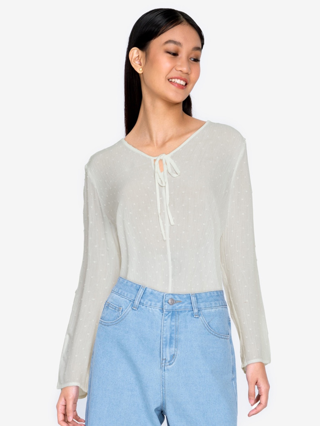 

ZALORA BASICS Off White Tie-Up Neck Top