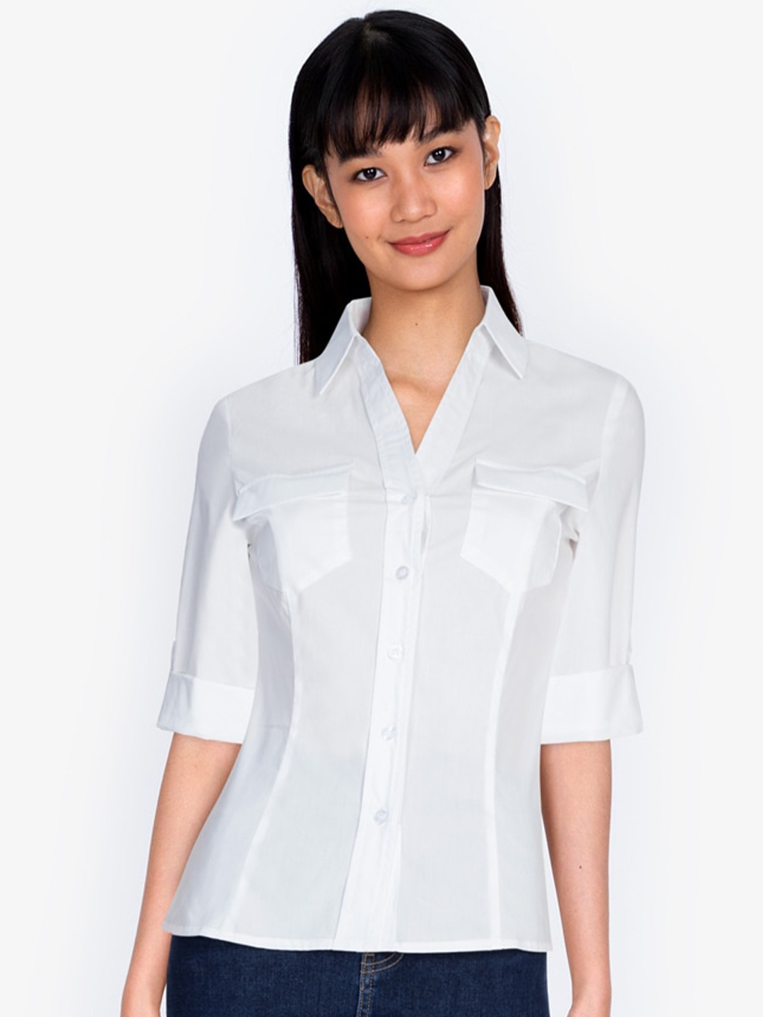 

ZALORA BASICS White Chest-Pocket Shirt Style Top