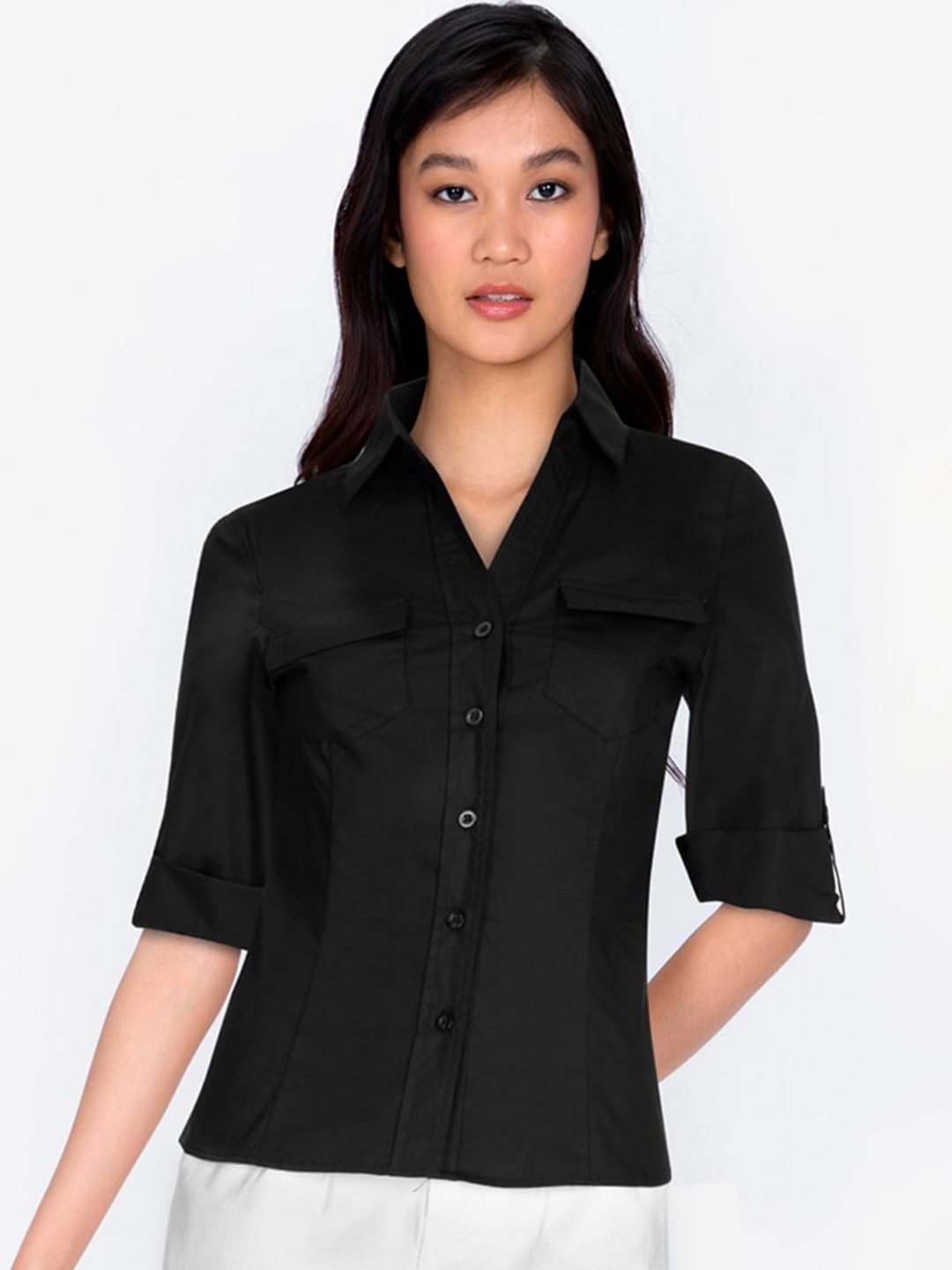 

ZALORA BASICS Black Shirt Style Chest-Pocket Top